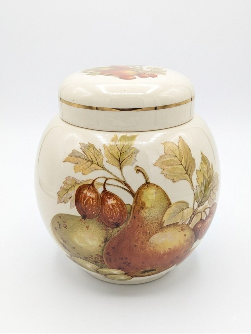 Sadler 4” 🇬🇧 ‘Autumn Fruit’ Ginger Jar, Tea Caddy (Staffordshire, England) 🫖